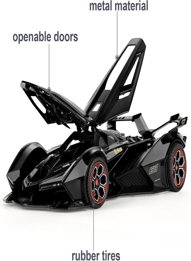 TONIRY Scale Exclusive Alloy Metal Pull Back Die-cast Car Model with Sound Light Mini Auto Toy for Kids Metal Model Toy Car with Sound and Light (1:22 Scale Lamborghini RANBO V12GT-BLACK) - Image 4
